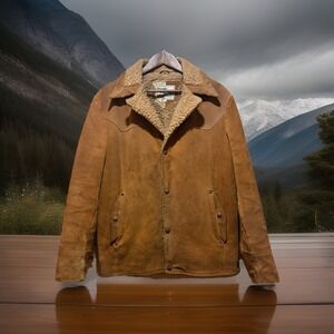 VTG Men's Pioneer Wear Men's Med Western Suede Jacket Sherpa Lined Yellowstone